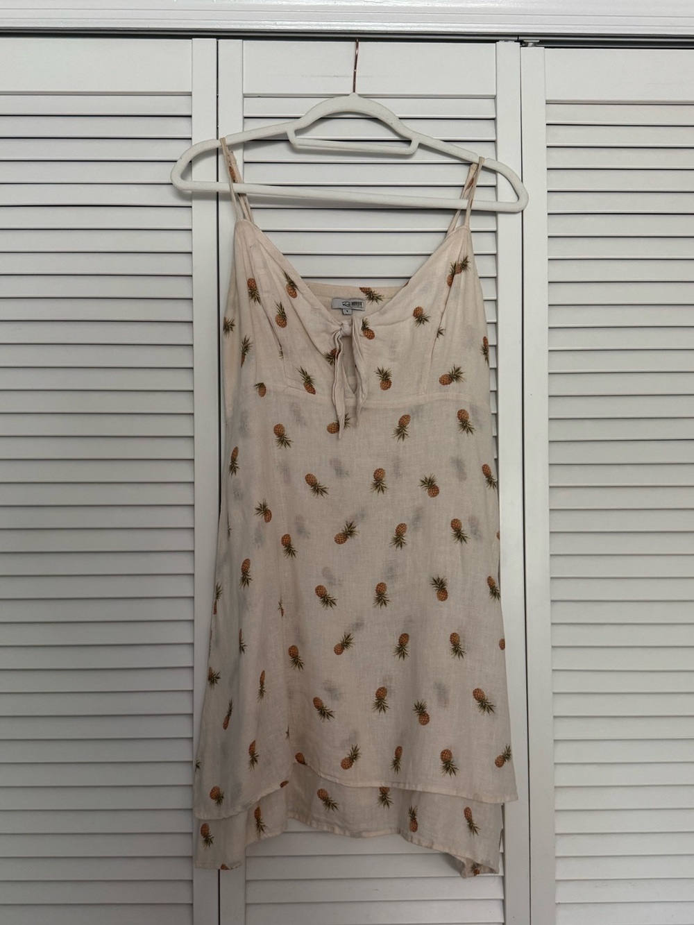 Tie Front White Pineapple Print Sundress Summer Mini Dress Vacation Tropical S